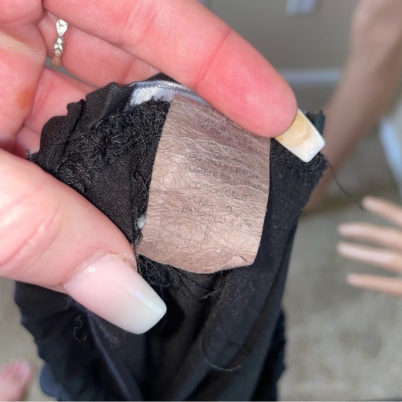 French Atmosphere dress black body con chiffon ruffle top off the shoulder SZ L - Picture 9 of 11